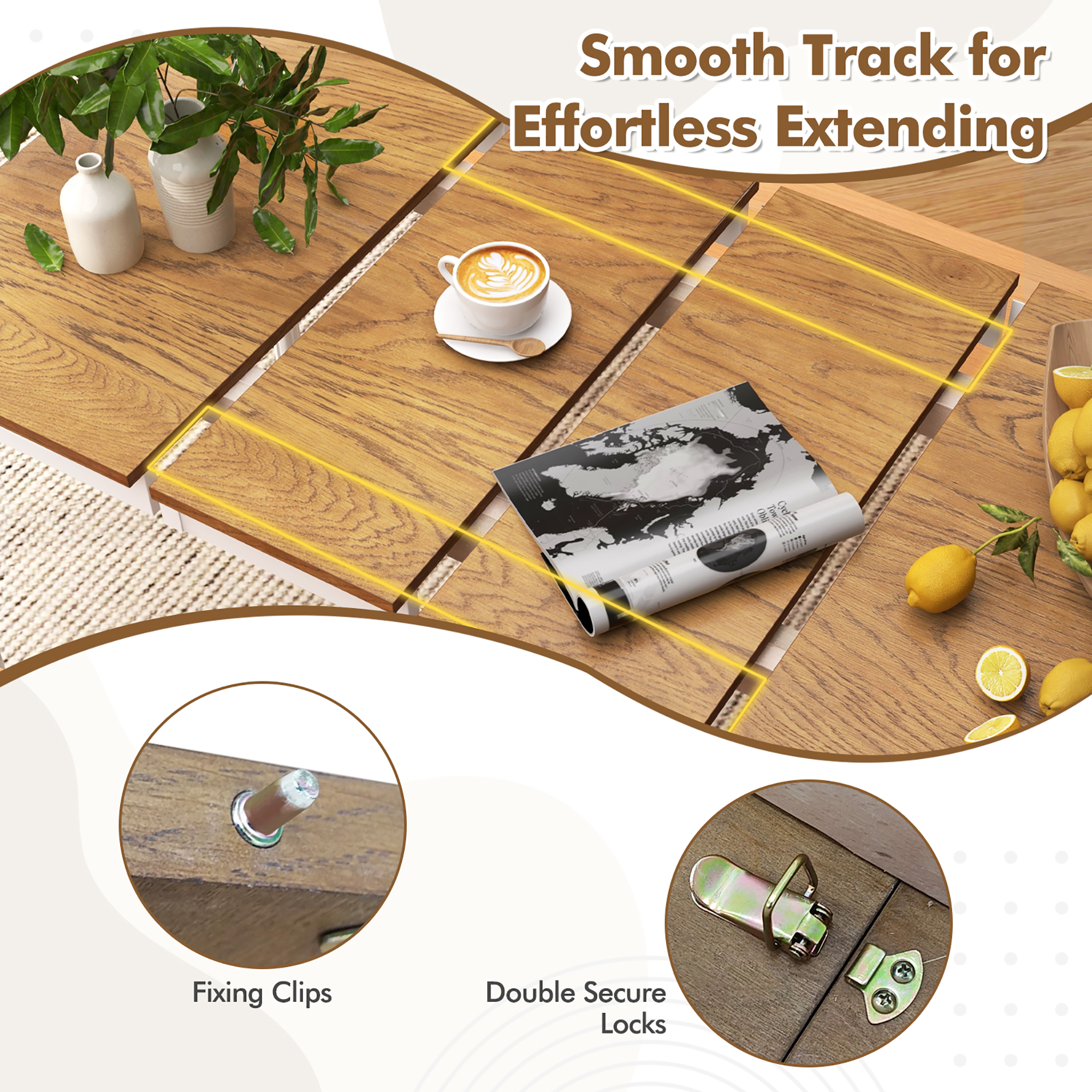 Gymax Extendable Dining Table Folding Kitchen Table for 4-8 People w/ Rubber Wood Legs