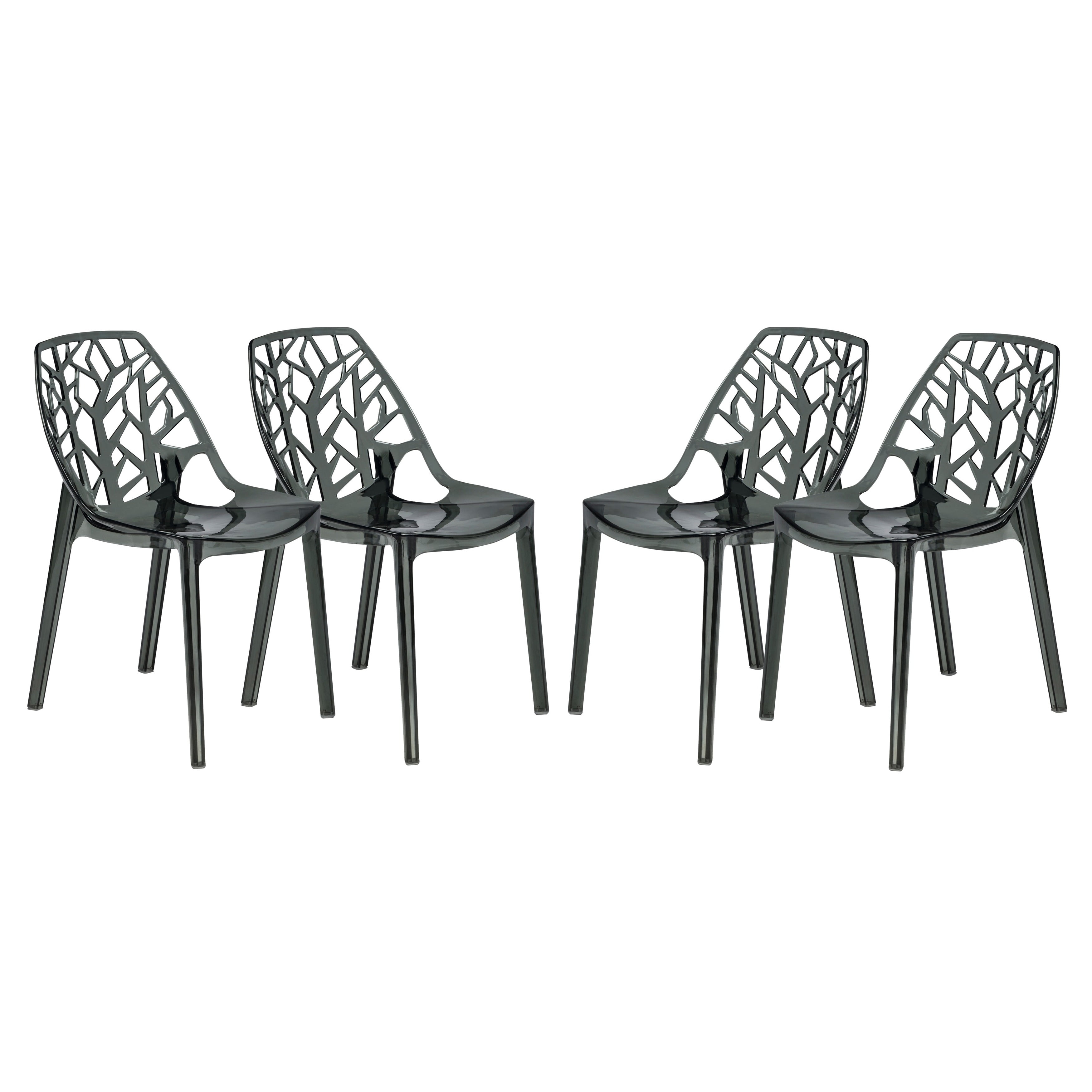 LeisureMod Modern Flora Black Cutout Plastic Dining Chair (Set of 4