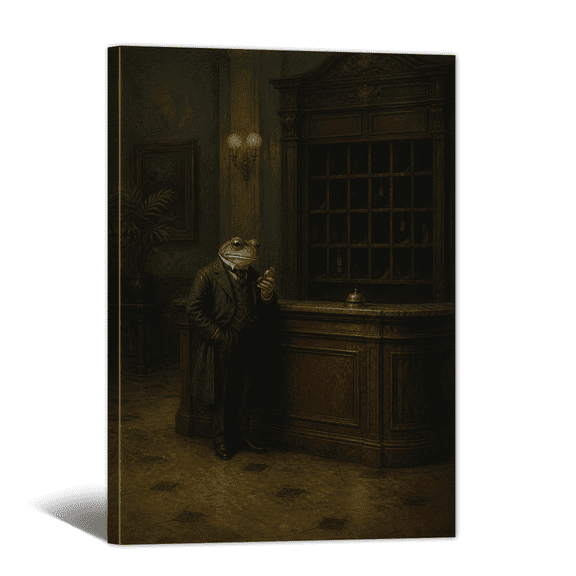 Whimsical Animal Canvas Wall Art Vintage Frog Gentleman Tavern Prints, Dark Academia Artwork Paintings for Living Room Bedroom Gallery Home Wall Decor