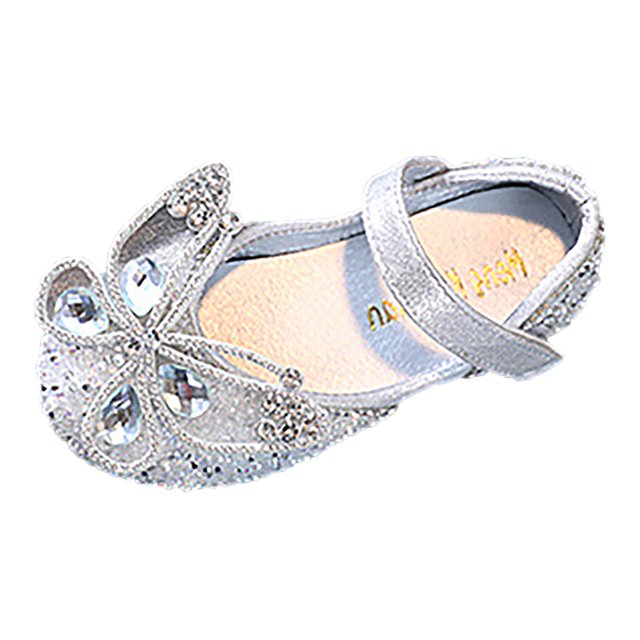 NOKIO Girls Dance Shoes Princess Performance Spring Summer Sparkly 𝖱hinestone Pearl Sequin Bow Hook-Loop Comfortable Flats for Little Girls