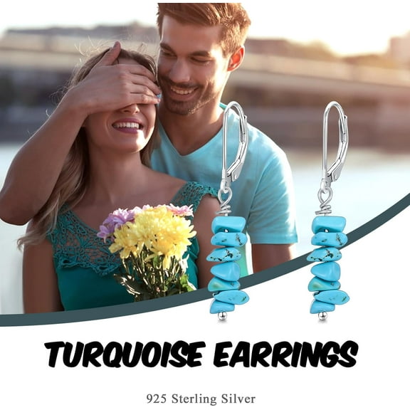 Real Turquoise Earrings 925 Sterling Silver Raw Turquoise Gemstone Dangle Earrings Western Jewelry for Women
