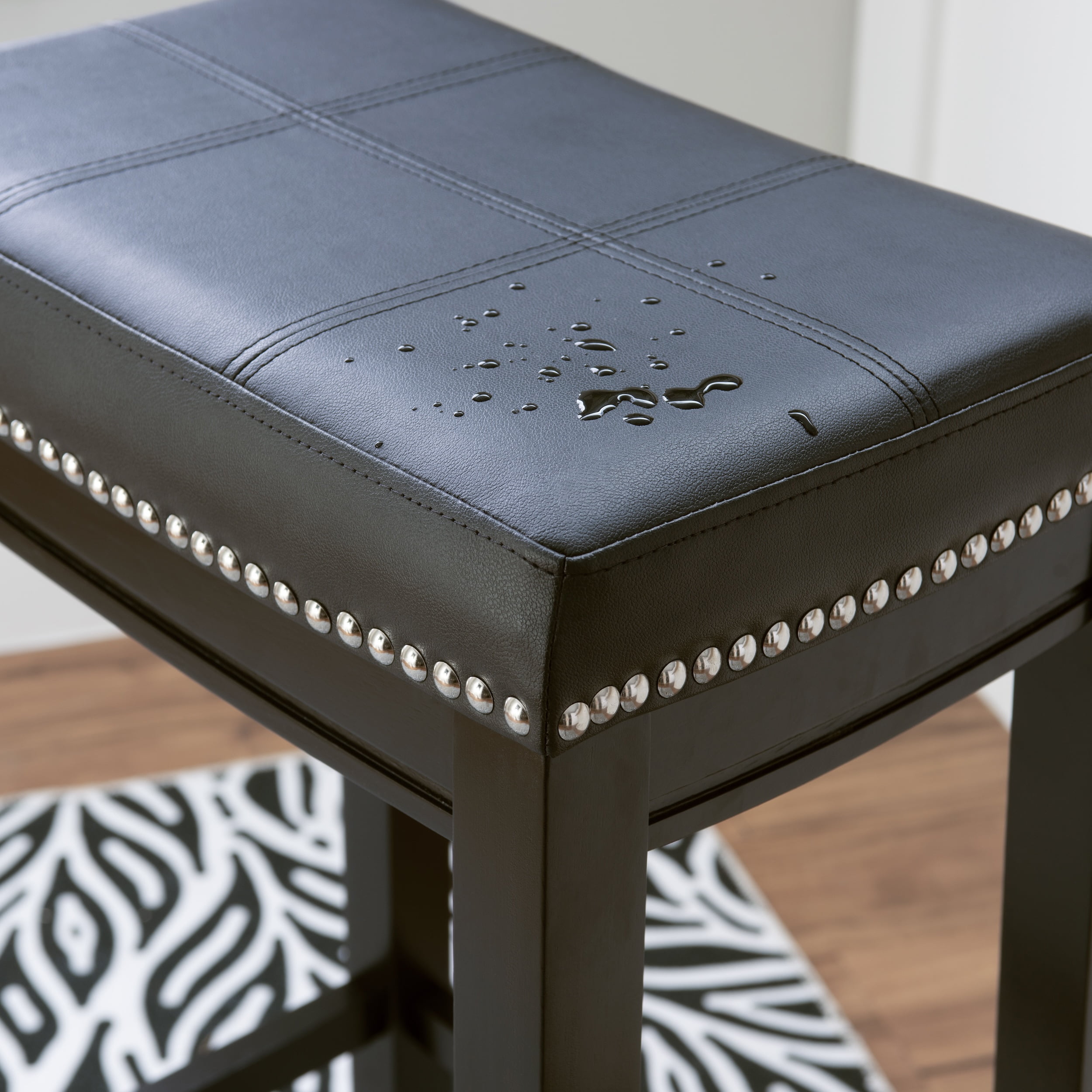 Linon Claridge 26" Backless Jet Black Counter Stool with Faux Leather seat