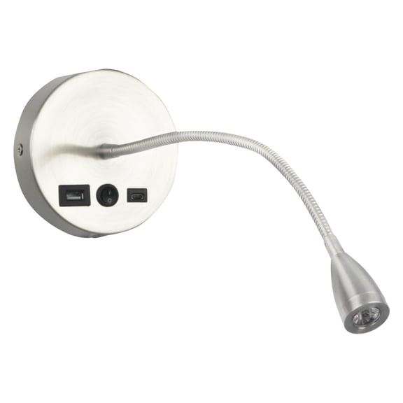 Newhouse Lighting 4.5 in. W x 15 in. H Selene Gooseneck Reading Light in Brushed Steel w/ USB-A and USB-C Charging Ports NHRL-SE-SLV, Bedside Lamp for Nightstands, Space-Saving Office Desk Accessory