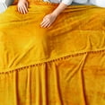 thumbnail image 6 of PAVILIA Fleece Throw Blanket for Couch with Pom Pom Fringe, Mustard Yellow, Soft Cozy Fuzzy Flannel Blanket for Sofa Bed, Large Lightweight Plush All Season Throw, 60x80 Inches, 6 of 9
