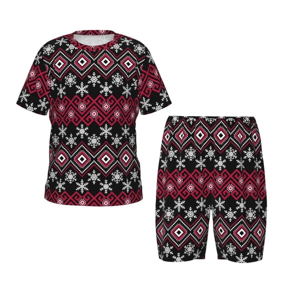 Balery red Minimalist Snowflake Conjunto de Pijama Infantil de Manga Corta con Estampado – Ropa de Dormir de Algodón Suave-3X-Large