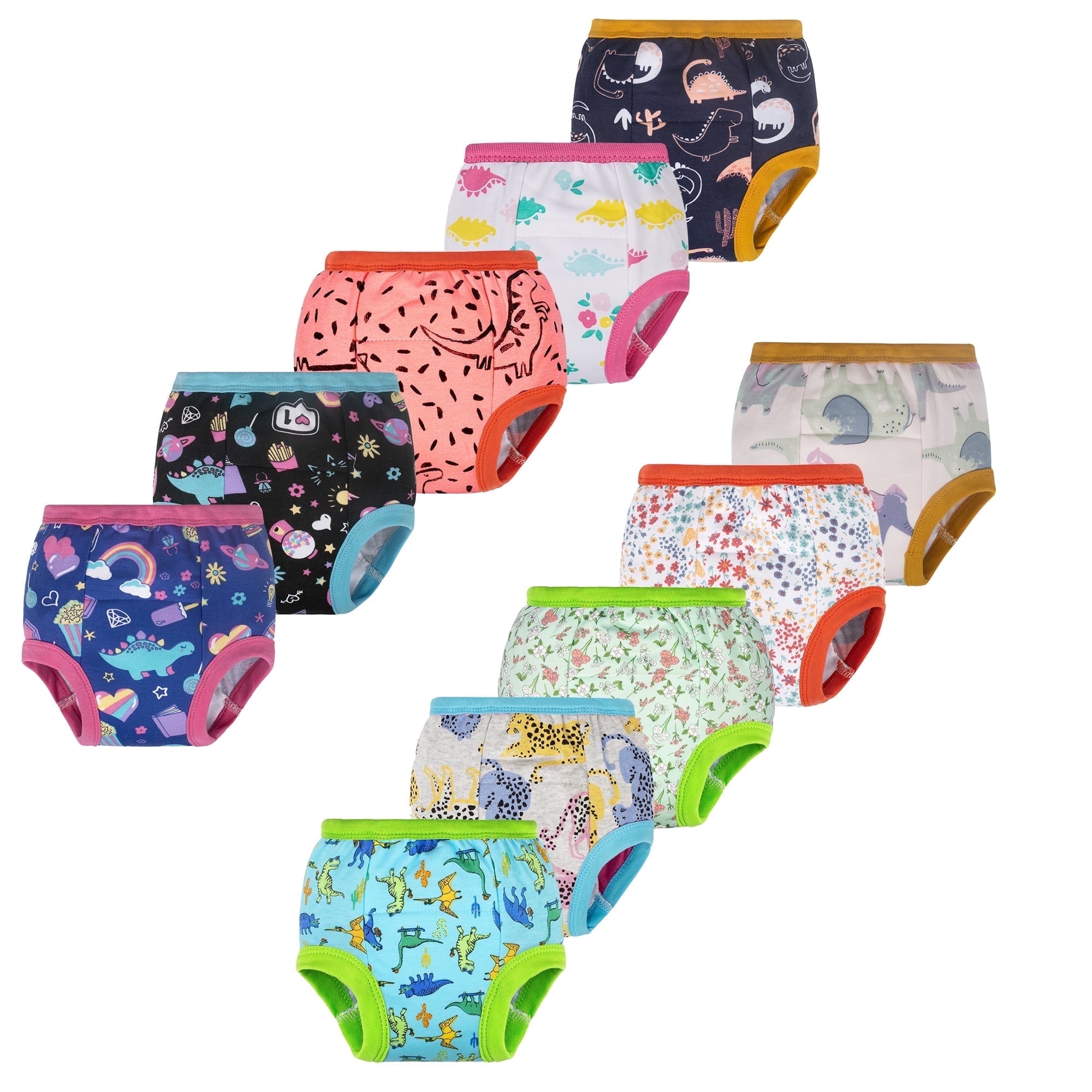 BIG ELEPHANT 10-pack Baby Potty Training Underwear, Soft 100% Cotton Absorbent Training Pants for Boys & Girls, Ages 12M-10Y