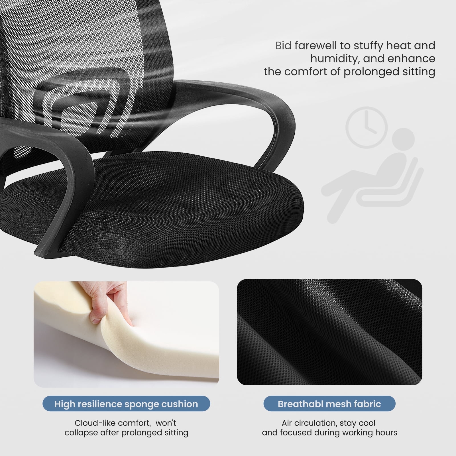 Sweetcrispy 250 lb Ergonomic Office Chair, Mesh Desk Chair with Lumbar Support & Adjustable Height, Rolling Computer Chair for Home Office, Black