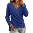 thumbnail image 5 of LNZGNM V Neck Wrap Sweaters for Women Fashion Ruched Long Sleeve Cross Front Knit Pullover Casual Cozy Travel Fall Outfit, Navy (S), 5 of 6