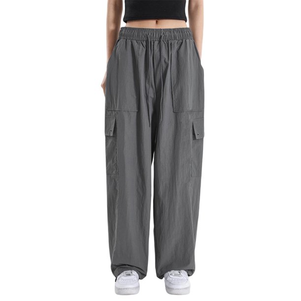 Sunloudy Pantalones cargo casuales para mujer, pantalones sueltos de moda de cintura baja elásticos de color sólido con bolsillos laterales Sunloudy moda