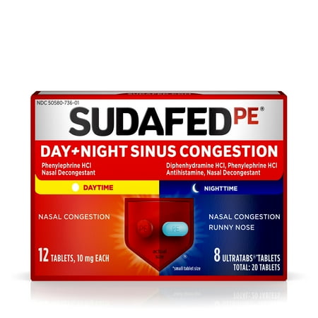 Sinus Tablet Vitamins - Sudafed PE Day and Night Sinus Pressure & Congestion Tablets, 20 ct