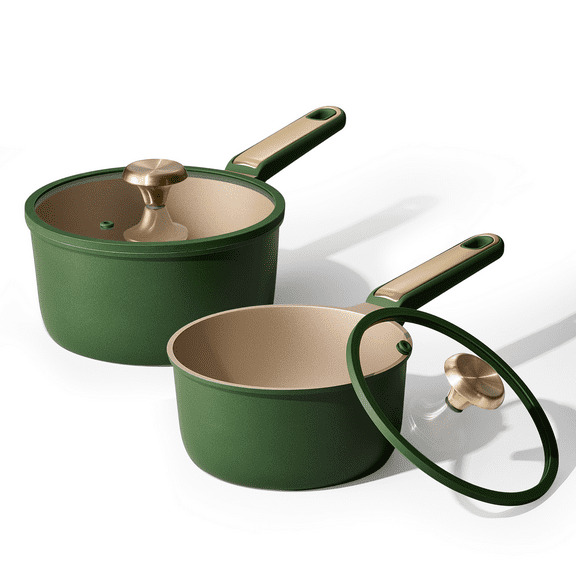 Carote 2QT & 2.5QT Nonstick Saucepan Set with Lids, Small Cooking Pot, Induction Compatible, Green