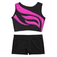 thumbnail image 3 of YIZYIF Girls Shiny Glitters Crop Top with Boy-Cut Shorts Workout Exercise Outfit Set Dance Gym Suit Rose 14, 3 of 5