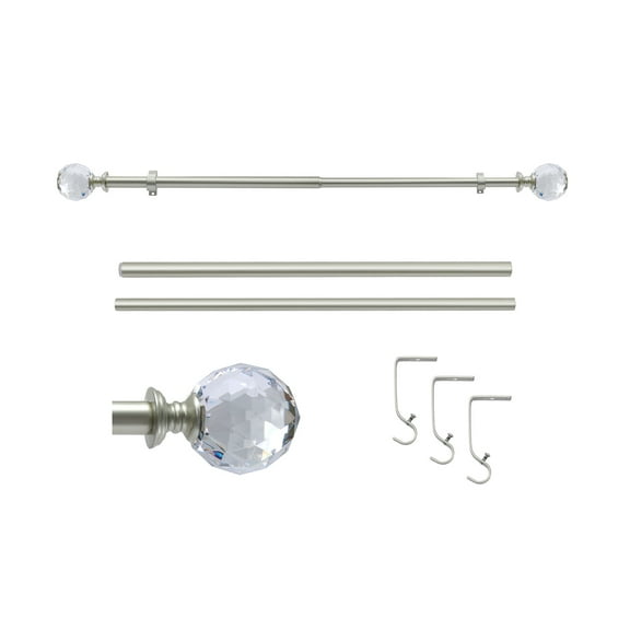 Curtain Rod Champagne Extendable Curtain Rod 28" to 48" Adjustable Curtain Rods Includes rods, ball finials, brackets, hardware kits
