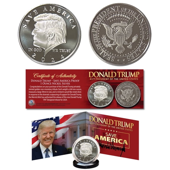 DONALD TRUMP Save America 2024 Silver Nickel 1 OZ 39mm Medallion PANORAMIC COA