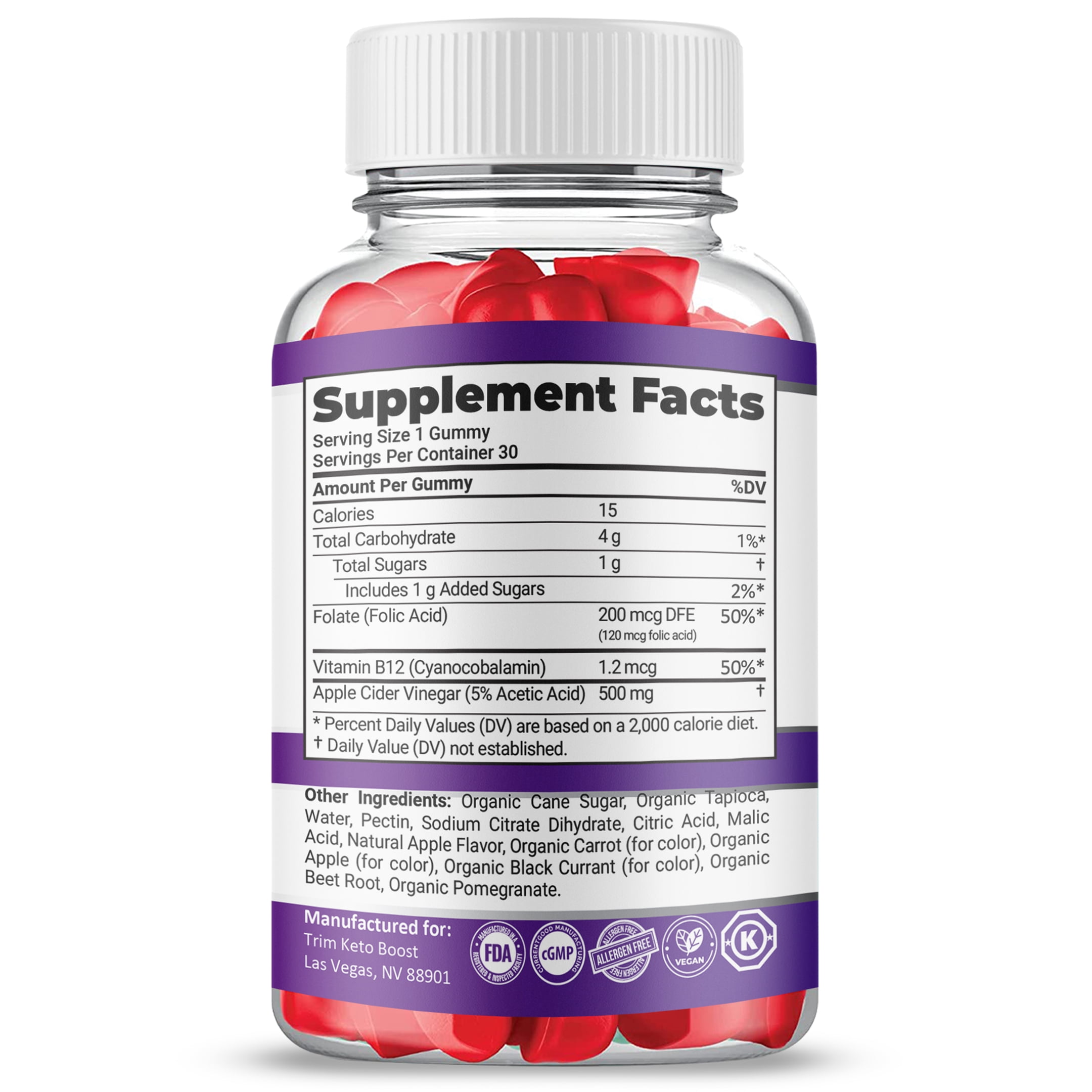 (3 Pack) TrimKeto Boost Keto ACV Gummies, Apple Cider Vinegar, Max Strength, 3 Month Supply Dietary Supplement, Made in USA.