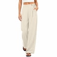 thumbnail image 5 of JYnXIANTI Wide Leg Pants for Women Loose Flowy High Waist Pants Breathable Beach Trousers Travel Outfit with Pockets(White,X-Large), 5 of 7