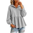 thumbnail image 2 of Xdegoge Womens Half Zip Hoodie Long Sleeve Peplum Sweatshirts Babydoll Ruffle Hem Casual Fall Tops Lightweight Loose Fit Pullover, 2 of 6