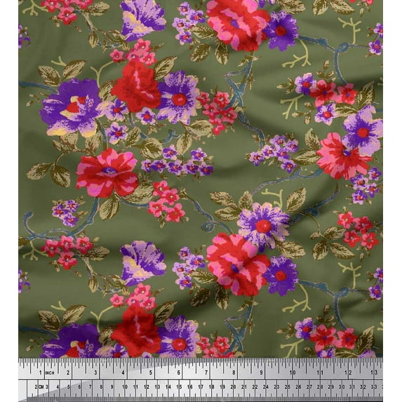 Soimoi Velvet Fabric Leaves & Floral Printed Craft Fabric by The Yard 58 Inch Wide