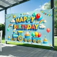 thumbnail image 4 of 5.9x3.6FT Blue Train Birthday Backdrop Colorful Balloon Rainbow Cake Trains Birthday Photography Background for Boys Happy Birthday Newborn Baby Shower Party Decorations Banner Photo Booth Props, 4 of 6