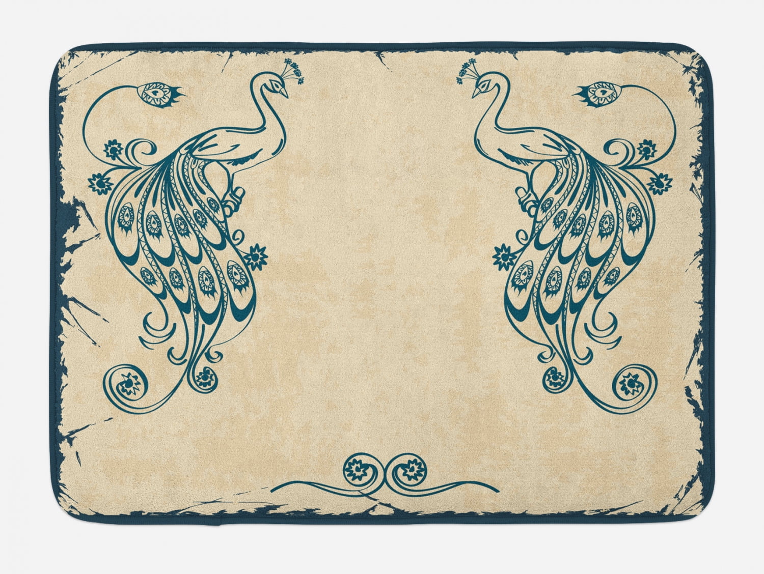 Peacock Bath Mat, Retro Style Vintage Artwork with Peacocks Animal