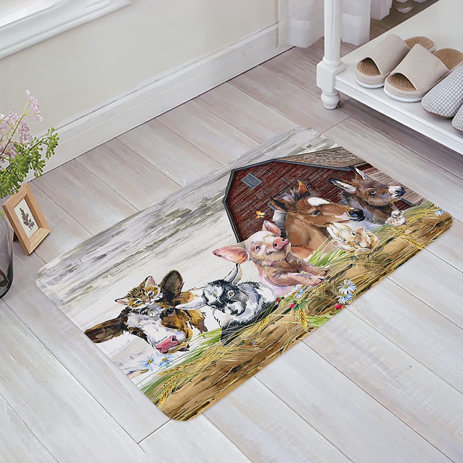 Outdoor Rug 20x32in Area Rug Vintage Farm Animal Cow Sheep Cat Pig