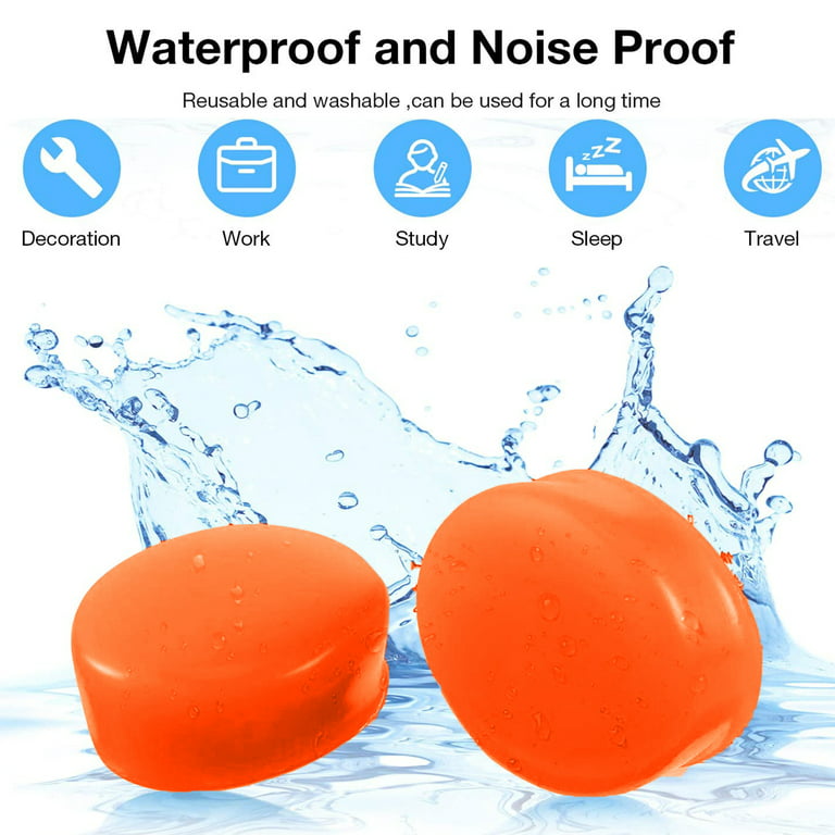  Reusable Silicone Ear Plugs, Waterproof Noise