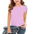 thumbnail image 2 of Yeaiivve Little Girls T-Shirts Puff Short Sleeve Cute Tops Kids Casual Round Neck Blouses Solid Color School Uniform Trendy Going Out Tshirt Purple 120, 2 of 9