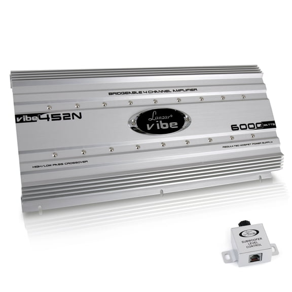 Lanzar 6000W 4-Channel MOSFET Vehicle Audio Amplifier with Bass Knob