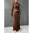 thumbnail image 2 of Women's Long Sleeve Maxi Dress Two-Piece Set - Fashionable, Casual & Comfortable Outfit, Perfect for Daytime Events and Relaxation,Coffee,2XL, 2 of 5