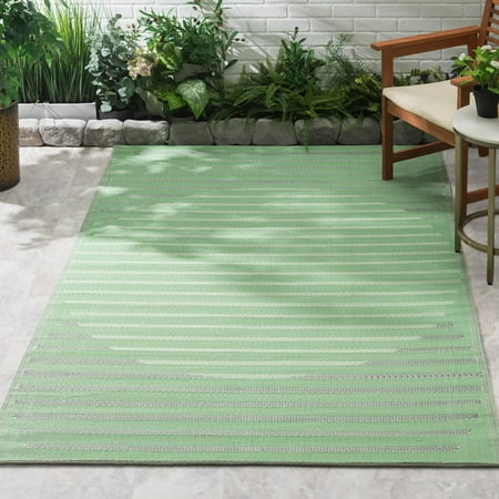 Fab Habitat Striped Outdoor Rug - Waterproof, Fade Resistant, Crease-Free - Premium Recycled Plastic - Patio, Porch, Deck, Balcony - Kyoto - Green - 5 x 8 ft
