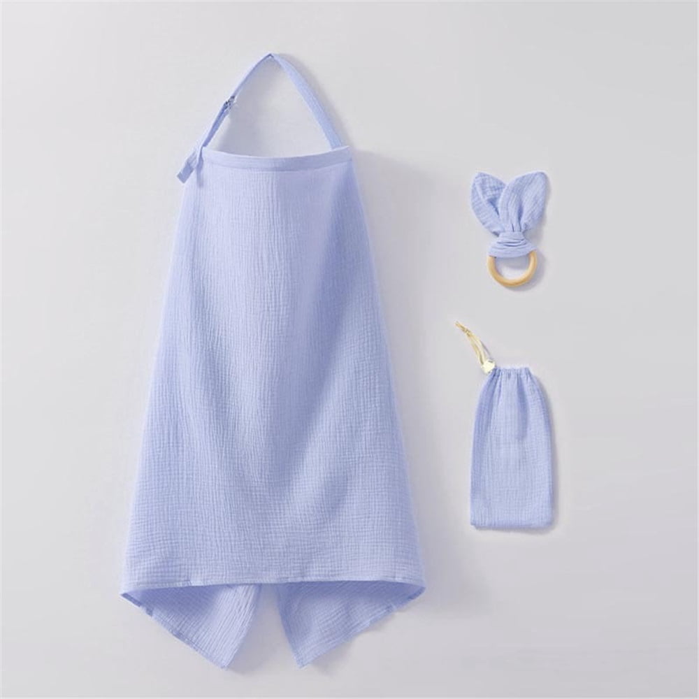 Nursing Cover for Baby Breastfeeding, Cotton Breathable with Arch Neckline for Women, Outward breastfeeding shawl covering cloth（Blue）