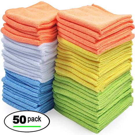 White and Yellow Microfiber Cleaning Cloth 24-Pack AmazonBasics Blue 