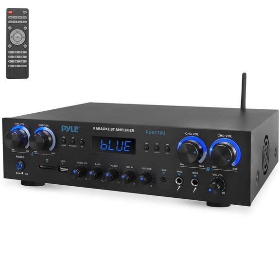 Compact Home Theater Amplifier Stereo Receiver with Bluetooth Wireless Streaming, Independent Mic Echo & Volume Control, MP3/USB/SD/AUX/FM Radio (800 Watt)