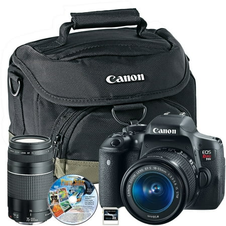 EOS Rebel T6i Digital Camera with 18-55mm Lens, 75-300mm Lens, Gadget Bag, 16GB SDHC Card and Photo Suite Deluxe