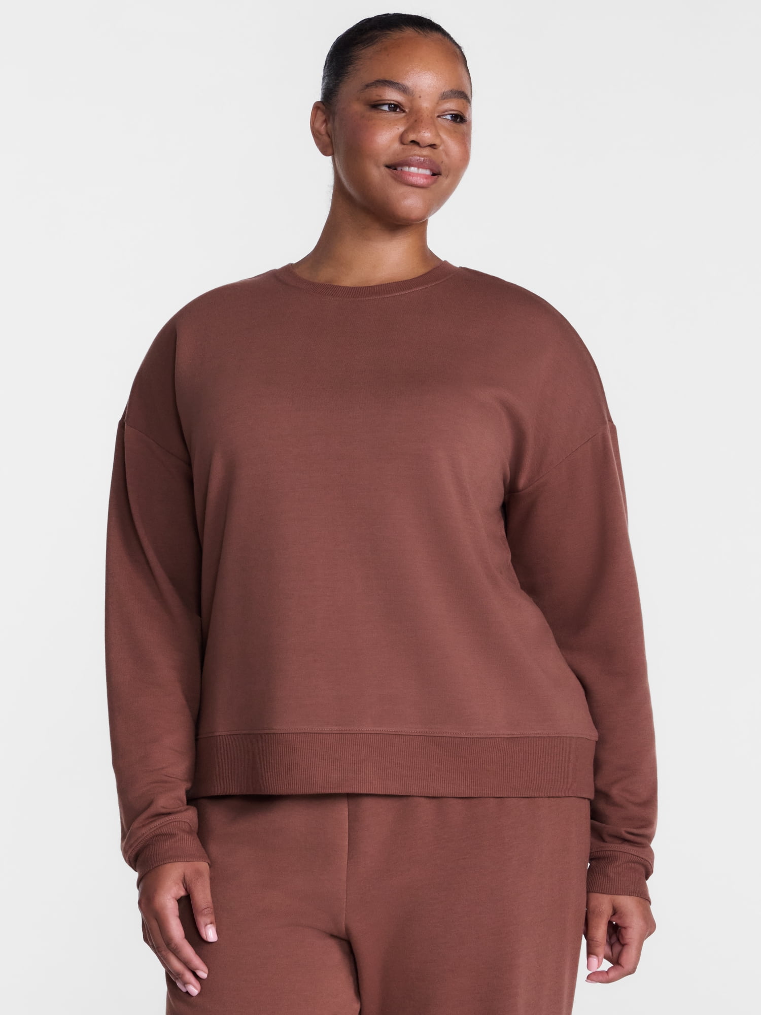 Joyspun Women's Fleece Lounge Sleep Top with Long Sleeves, Sizes XS-3X