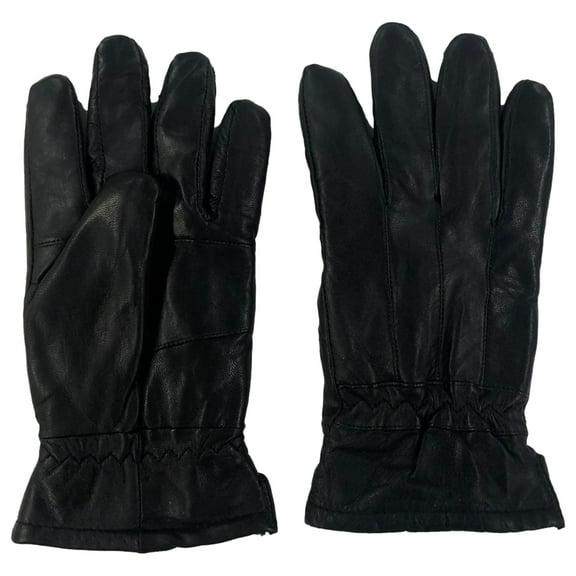Mens Black Leather Gloves with Plush Lining & Gathered Wrist X-Large