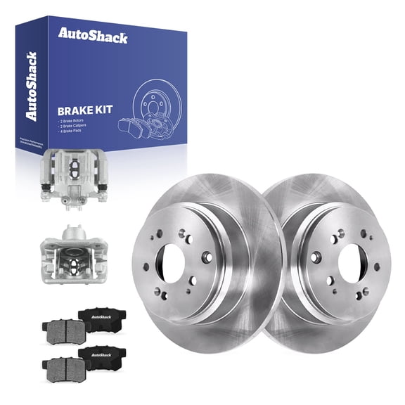 AutoShack Rear Solid Brake Rotors   Ceramic Pads   Calipers 8-PC Brake Kit Replacement for 2010-2011 Honda Accord Crosstour 12" (304.7 mm)