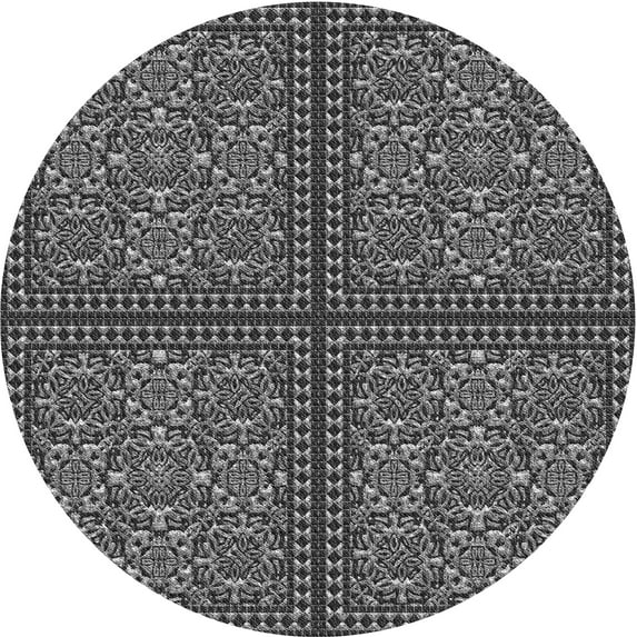 Ahgly Company Indoor Round Patterned Gunmetal Gray Area Rugs, 3' Round