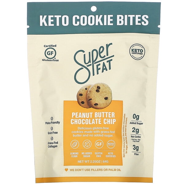 SuperFat, Keto Cookie Bites, Peanut Butter Chocolate Chip, 2.25 oz Pack of 2