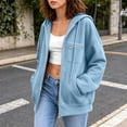 thumbnail image 6 of CBASIHI Womens Zip Up Hoodies with Pockets- Drop Shoulder Casual Trendy Fall Long Sleeve Oversized Sweatshirts Light Blue Size S, 6 of 8