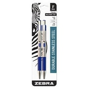 Zebra Pen F-301 Retractable Ballpoint Pen, Stainless Steel Barrel, Fine Point, 0.7mm, Blue Ink, 2-Pack