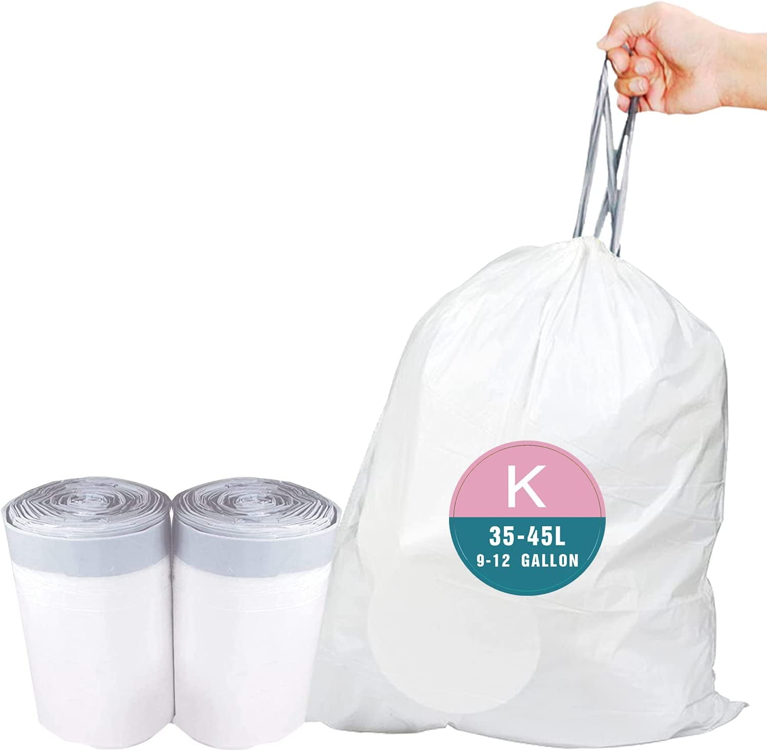 simplehuman Code K 9-12 Gallon Trash Bag, 6.5 x 8.9, Low Density, 1.2  mil, White, 240 Bags/Box (CW0260)