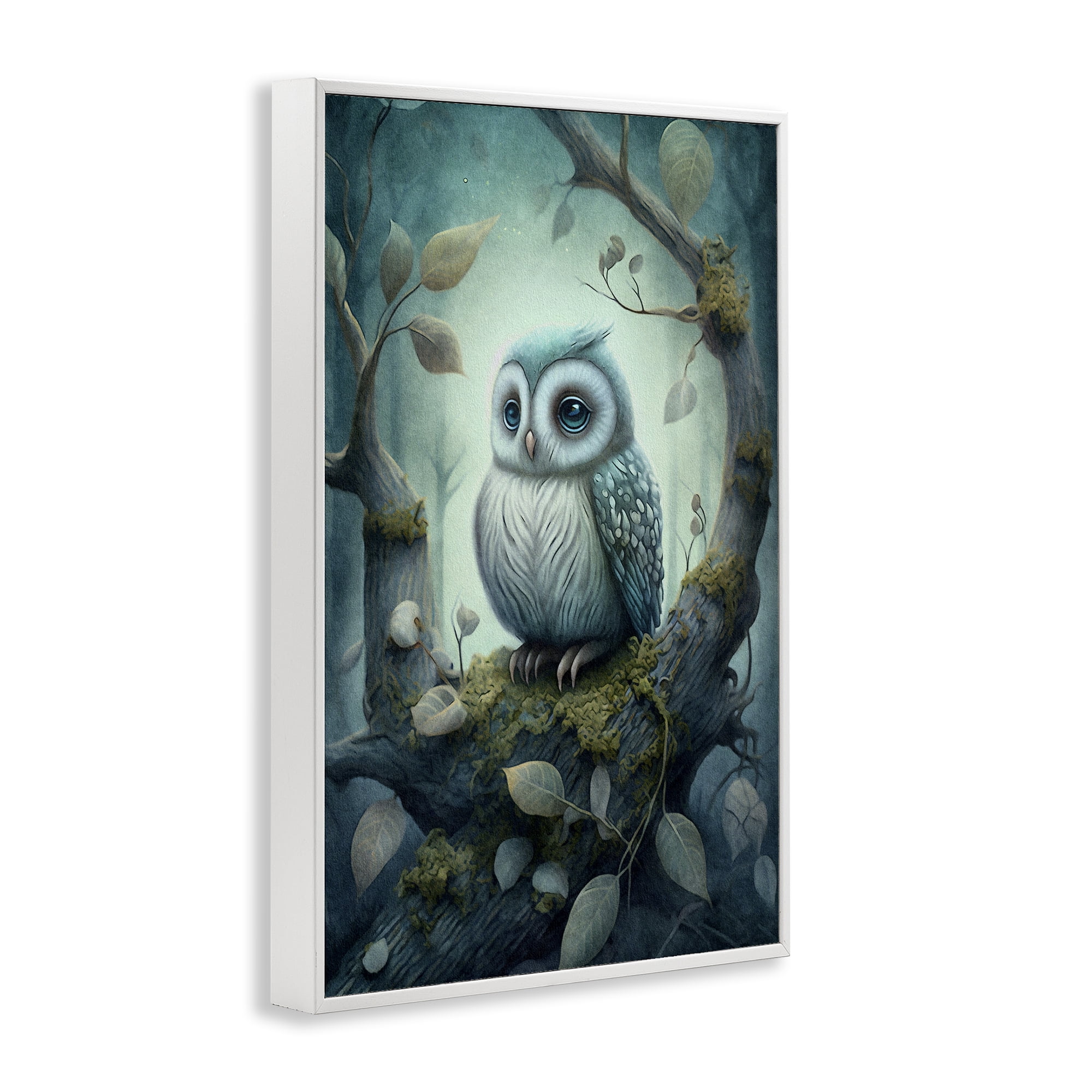 Stupell Industries Calm Mystic Owl Landscape Painting White Framed Art Print Wall Art, 12 x 18