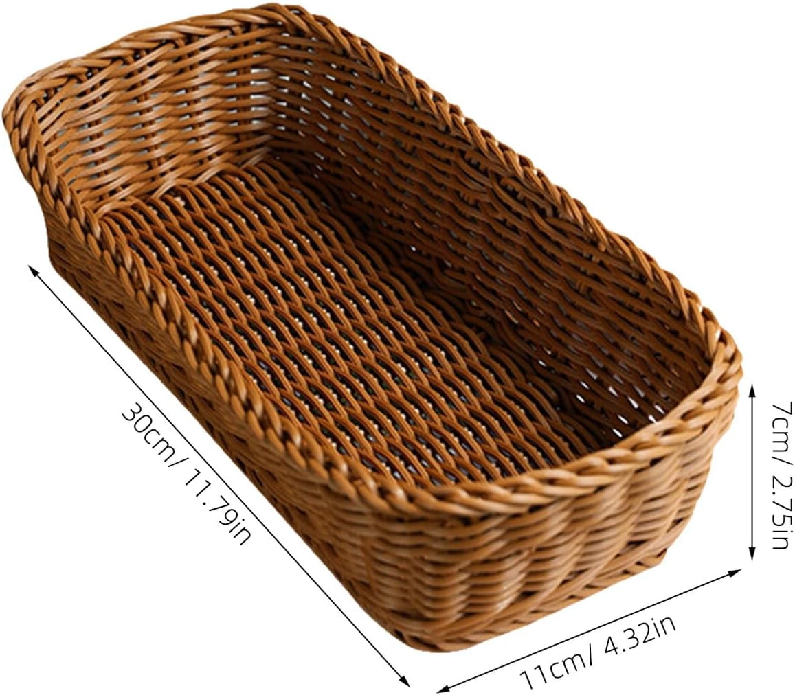ABCISI 2pcs Wicker Cutlery Basket, Rectangular Woven Baskets Bins, Rattan Woven Utensils Holder, Cutlery Organizer Holder for Countertop, Chopsticks Storage Bucket Bread Tray Serving Tray for Kitchen