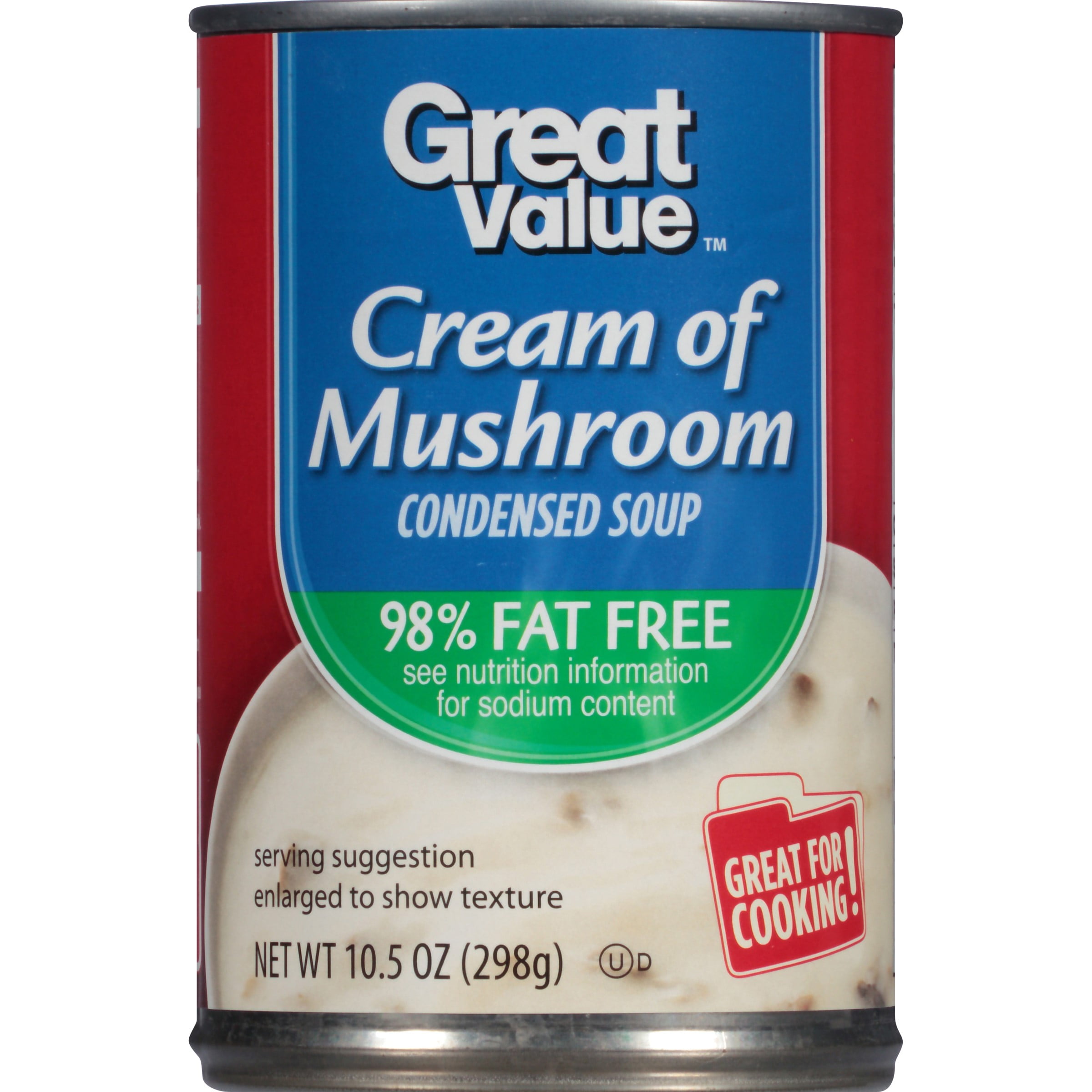 Great Value Condensed Soup, Cream of Mushroom, 98 Fat Free, 10.5 Oz