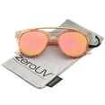 thumbnail image 1 of zeroUV Female Women's Floral Metal Brow Bar Colored Mirror Lens P3 Round Sunglasses 50mm (Pink-Floral / Pink Mirror) - 50mm, 1 of 5