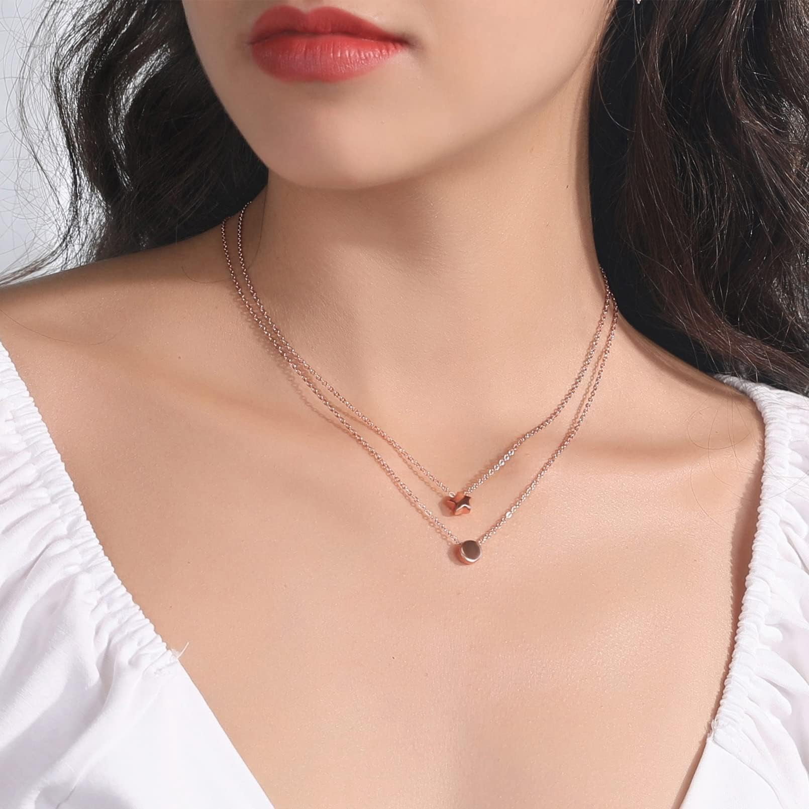 ChicSilver Rose Gold Plated Sterling Silver Dainty Star Pendant Necklace for Women Valentines Mothers Day Birthday Anniversary