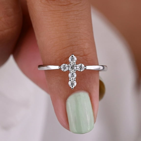 New Chic Cross Rings with Cubic Zirconia Silver Color Trendy Women Accessories Simple Stylish Wedding Rings Statement Jewelry