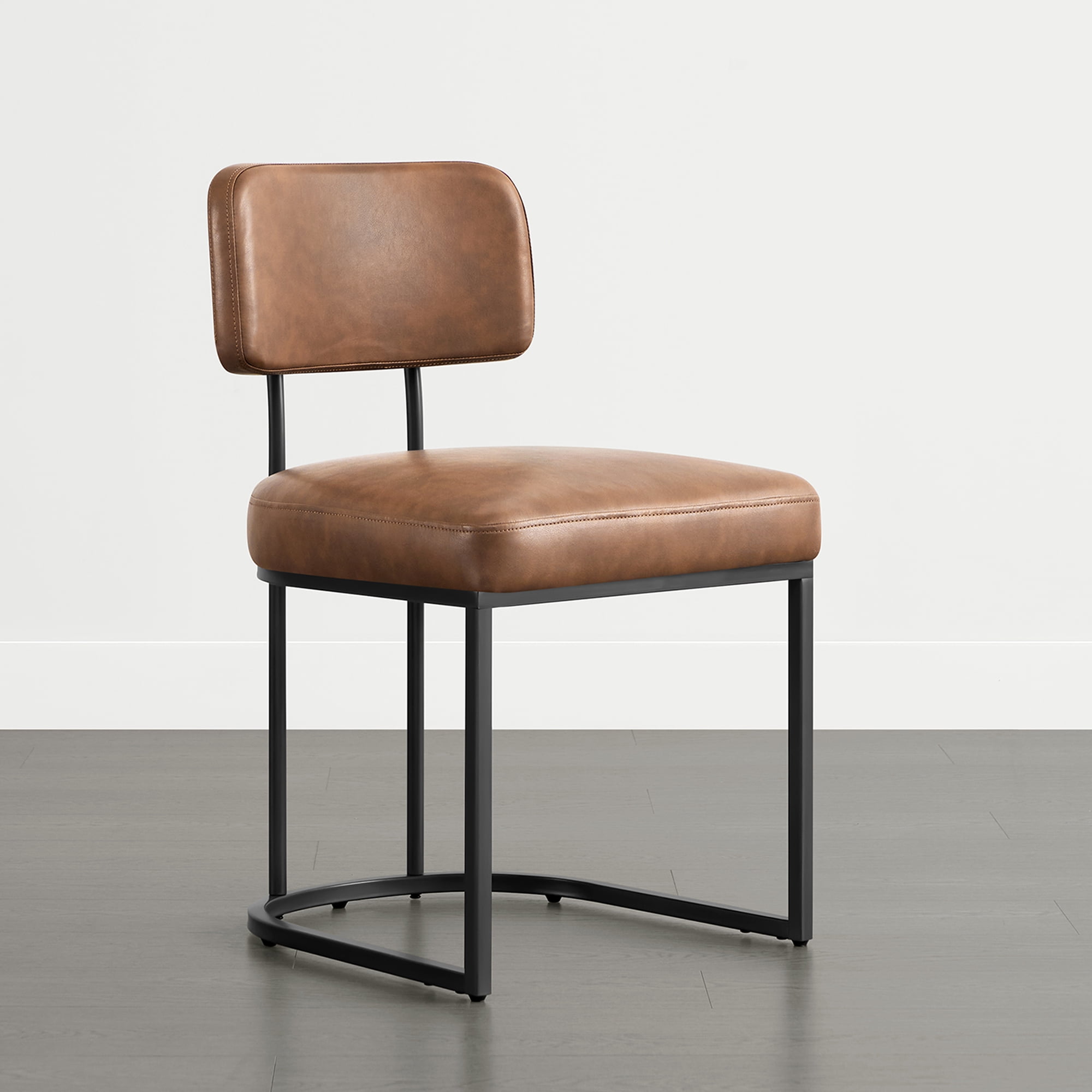 Spruce & Spring Modern Low-Back Metal Dining Chair with Upholstered Seat Set of 3, Brown&Black Metal Frame