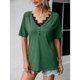 thumbnail image 2 of Camisa de manga corta con cuello en V de encaje para mujer, moda de verano, informal, adelgazante, blusa de manga corta de verano para mujer, OD verde L, 2 of 8